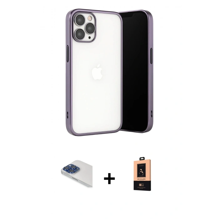 MARSİLYAN™- iPhone 13 Pro Max Kılıf Vadi Minimal - Şeffaf Maxco Cam Ekran Koruyucu + Pers Alüminyum Kamera Lens - LT