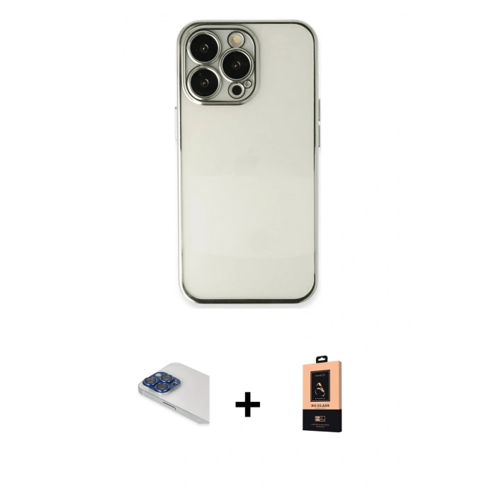 MARSİLYAN™- iPhone 13 Pro Max Kılıf Vadi Minimal - Şeffaf Maxco Cam Ekran Koruyucu + Pers Alüminyum Kamera Lens - LT