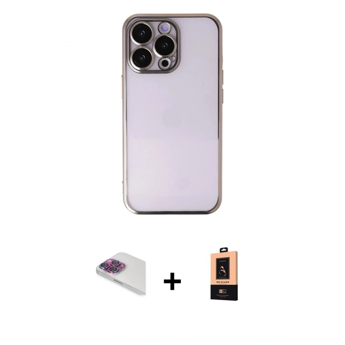 MARSİLYAN™- iPhone 13 Pro Max Kılıf Vadi Minimal - Şeffaf Maxco Cam Ekran Koruyucu + Pers Alüminyum Kamera Lens - GI