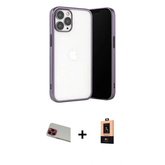 MARSİLYAN™- iPhone 13 Pro Max Kılıf Vadi Minimal - Şeffaf Maxco Cam Ekran Koruyucu + Rainbow Kamera Lens Koruma Cam - KI