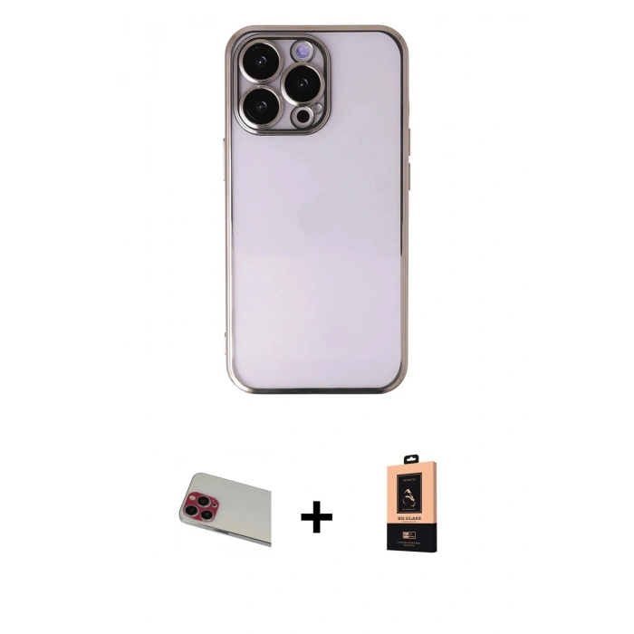 MARSİLYAN™- iPhone 13 Pro Max Kılıf Vadi Minimal - Şeffaf Maxco Cam Ekran Koruyucu + Rainbow Kamera Lens Koruma Cam - KI