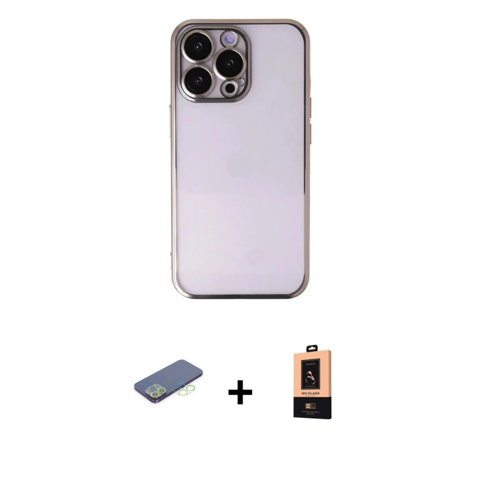 MARSİLYAN™- iPhone 13 Pro Max Kılıf Vadi Minimal - Şeffaf Maxco Cam Ekran Koruyucu + Renkli Kamera Lens Koruma Cam - YL