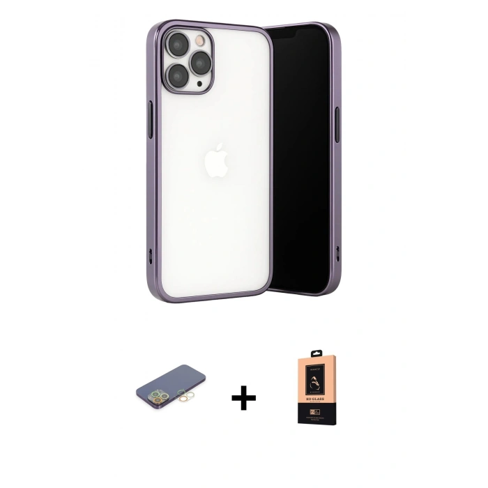MARSİLYAN™- iPhone 13 Pro Max Kılıf Vadi Minimal - Şeffaf Maxco Cam Ekran Koruyucu + Renkli Kamera Lens Koruma Cam - SI