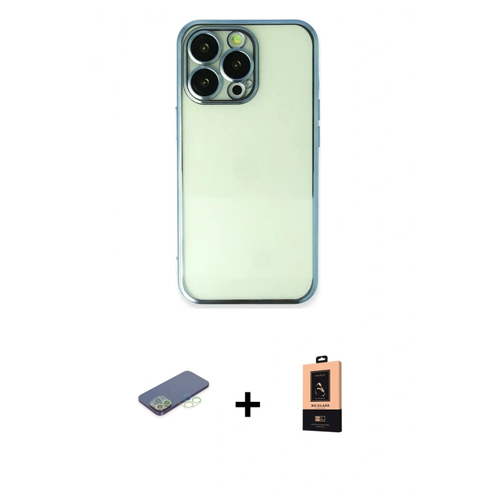 MARSİLYAN™- iPhone 13 Pro Max Kılıf Vadi Minimal - Şeffaf Maxco Cam Ekran Koruyucu + Renkli Kamera Lens Koruma Cam - YL