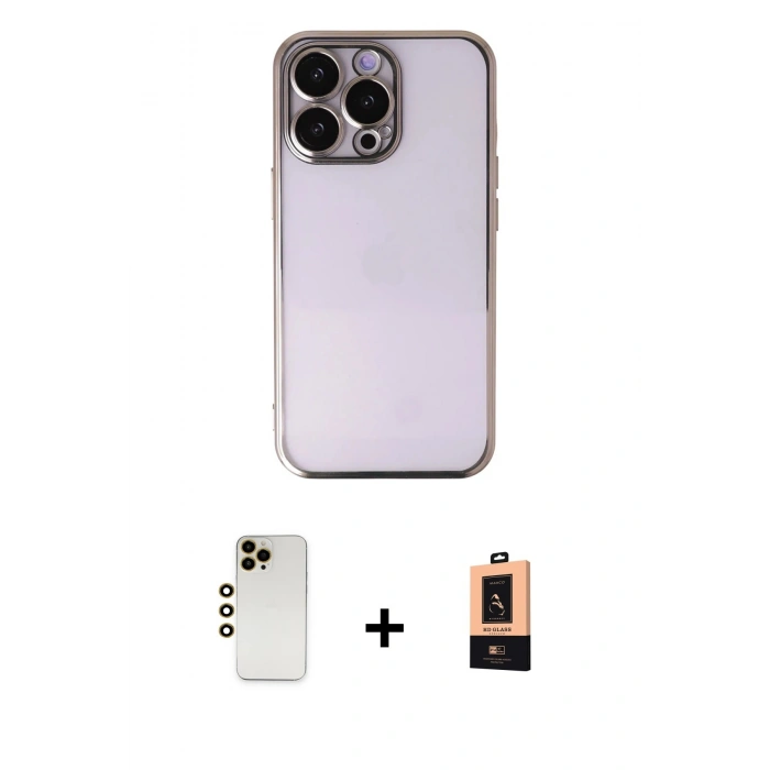 MARSİLYAN™- iPhone 13 Pro Max Kılıf Vadi Minimal - Şeffaf Maxco Cam Ekran Koruyucu + Shine Kamera Lens - GD