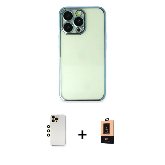 MARSİLYAN™- iPhone 13 Pro Max Kılıf Vadi Minimal - Şeffaf Maxco Cam Ekran Koruyucu + Shine Kamera Lens - GD
