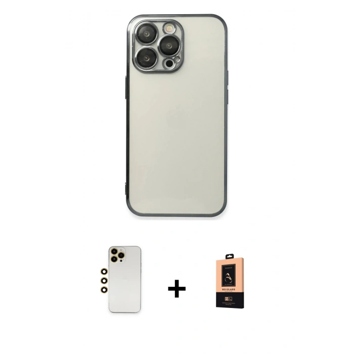 MARSİLYAN™- iPhone 13 Pro Max Kılıf Vadi Minimal - Şeffaf Maxco Cam Ekran Koruyucu + Shine Kamera Lens - GD
