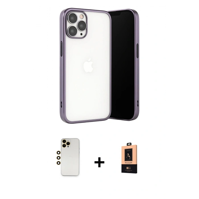 MARSİLYAN™- iPhone 13 Pro Max Kılıf Vadi Minimal - Şeffaf Maxco Cam Ekran Koruyucu + Shine Kamera Lens - GD