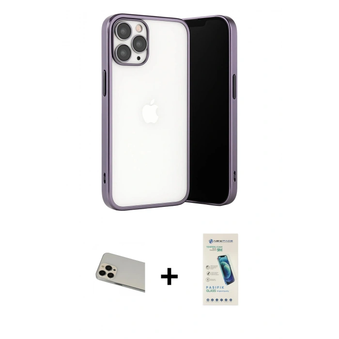 MARSİLYAN™- iPhone 13 Pro Max Kılıf Vadi Minimal - Şeffaf Pasifik Cam Ekran Koruyucu + Rainbow Kamera Lens Koruma Cam - REGD