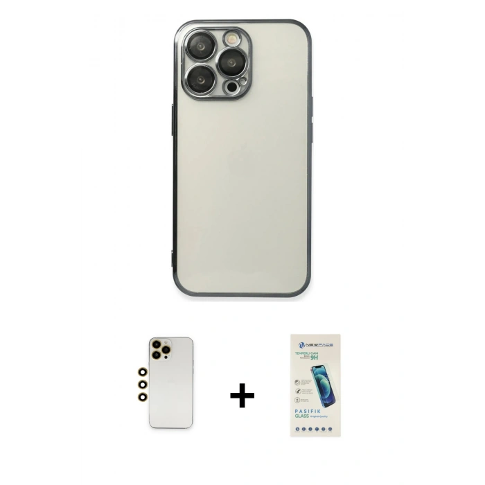 MARSİLYAN™- iPhone 13 Pro Max Kılıf Vadi Minimal - Şeffaf Pasifik Cam Ekran Koruyucu + Shine Kamera Lens - GD