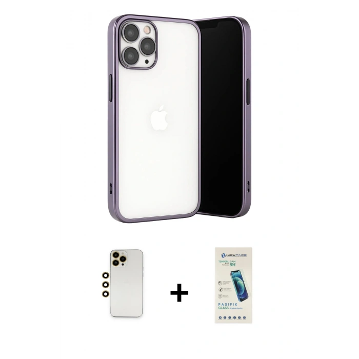 MARSİLYAN™- iPhone 13 Pro Max Kılıf Vadi Minimal - Şeffaf Pasifik Cam Ekran Koruyucu + Shine Kamera Lens - GD