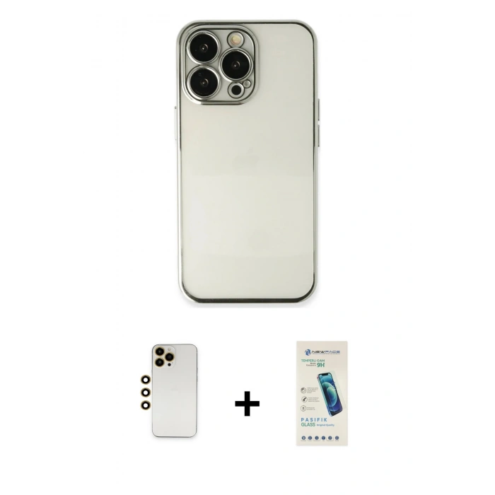 MARSİLYAN™- iPhone 13 Pro Max Kılıf Vadi Minimal - Şeffaf Pasifik Cam Ekran Koruyucu + Shine Kamera Lens - GD