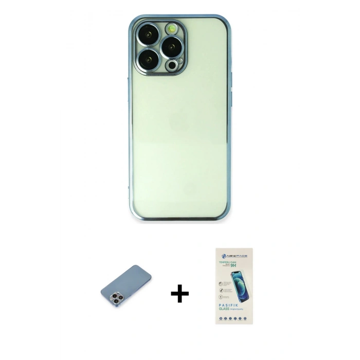 MARSİLYAN™- iPhone 13 Pro Max Kılıf Vadi Minimal - Şeffaf Pasifik Cam Ekran Koruyucu + Shine Kamera Lens Koruma Cam - GI