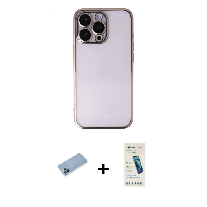 MARSİLYAN™- iPhone 13 Pro Max Kılıf Vadi Minimal - Şeffaf Pasifik Cam Ekran Koruyucu + Shine Kamera Lens Koruma Cam - MI