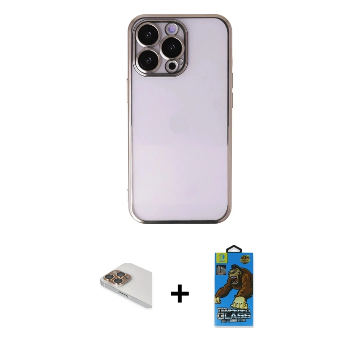 MARSİLYAN™- iPhone 13 Pro Max Kılıf Vadi Minimal - Siyah 18D Cam Ekran Koruyucu + Pers Alüminyum Kamera Lens - GD