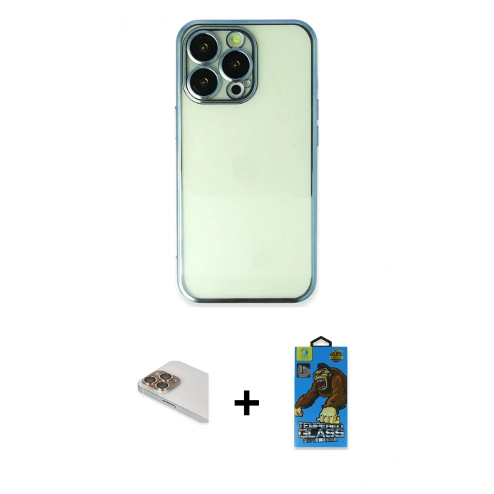 MARSİLYAN™- iPhone 13 Pro Max Kılıf Vadi Minimal - Siyah 18D Cam Ekran Koruyucu + Pers Alüminyum Kamera Lens - GD