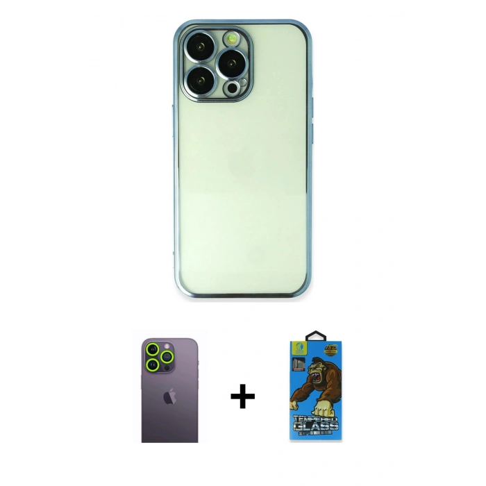MARSİLYAN™- iPhone 13 Pro Max Kılıf Vadi Minimal - Siyah 18D Cam Ekran Koruyucu + Neon Fosforlu Kamera Lens - YL