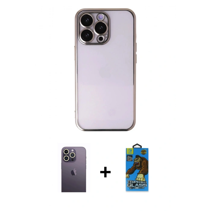 MARSİLYAN™- iPhone 13 Pro Max Kılıf Vadi Minimal - Siyah 18D Cam Ekran Koruyucu + Neon Fosforlu Kamera Lens - BZ