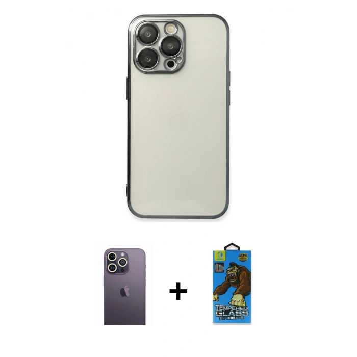 MARSİLYAN™- iPhone 13 Pro Max Kılıf Vadi Minimal - Siyah 18D Cam Ekran Koruyucu + Neon Fosforlu Kamera Lens - BZ