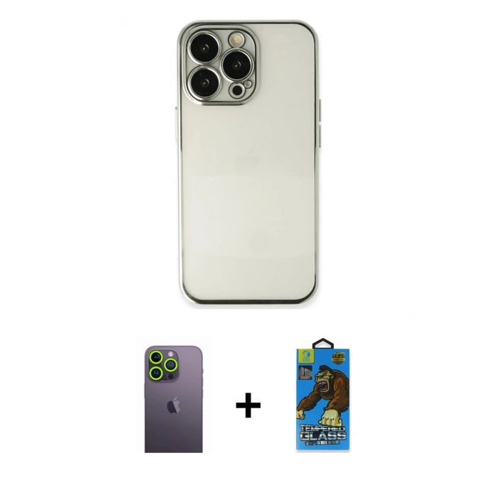 MARSİLYAN™- iPhone 13 Pro Max Kılıf Vadi Minimal - Siyah 18D Cam Ekran Koruyucu + Neon Fosforlu Kamera Lens - YL