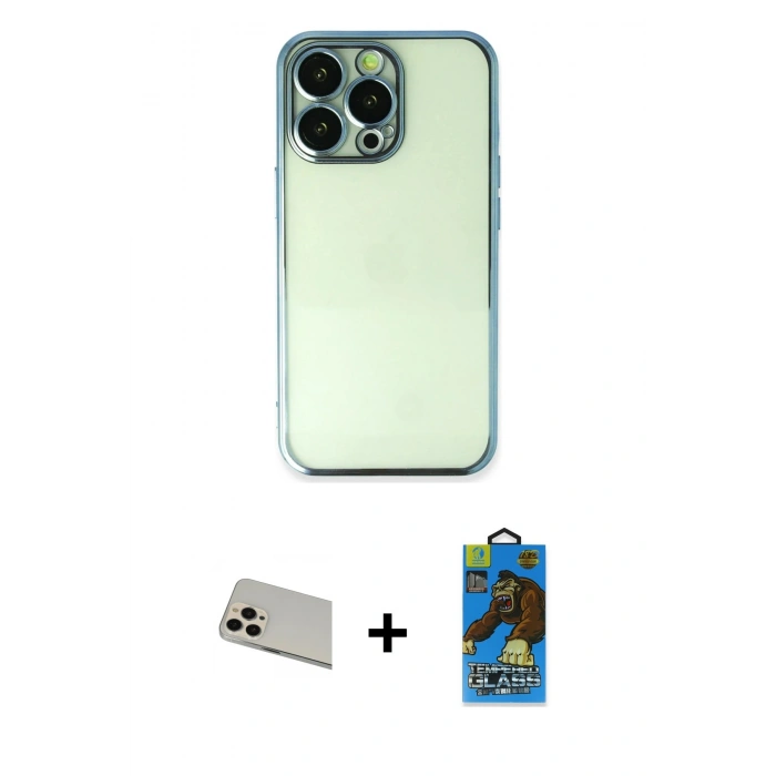 MARSİLYAN™- iPhone 13 Pro Max Kılıf Vadi Minimal - Siyah 18D Cam Ekran Koruyucu + Rainbow Kamera Lens Koruma Cam - REGD