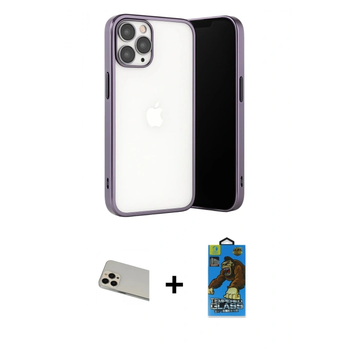 MARSİLYAN™- iPhone 13 Pro Max Kılıf Vadi Minimal - Siyah 18D Cam Ekran Koruyucu + Rainbow Kamera Lens Koruma Cam - REGD
