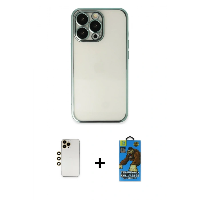 MARSİLYAN™- iPhone 13 Pro Max Kılıf Vadi Minimal - Siyah 18D Cam Ekran Koruyucu + Shine Kamera Lens - GD