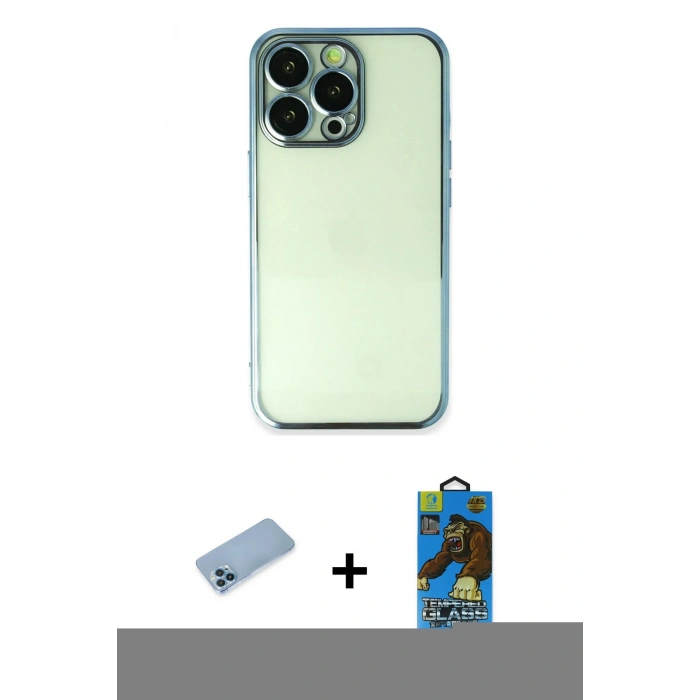 MARSİLYAN™- iPhone 13 Pro Max Kılıf Vadi Minimal - Siyah 18D Cam Ekran Koruyucu + Shine Kamera Lens Koruma Cam - MI