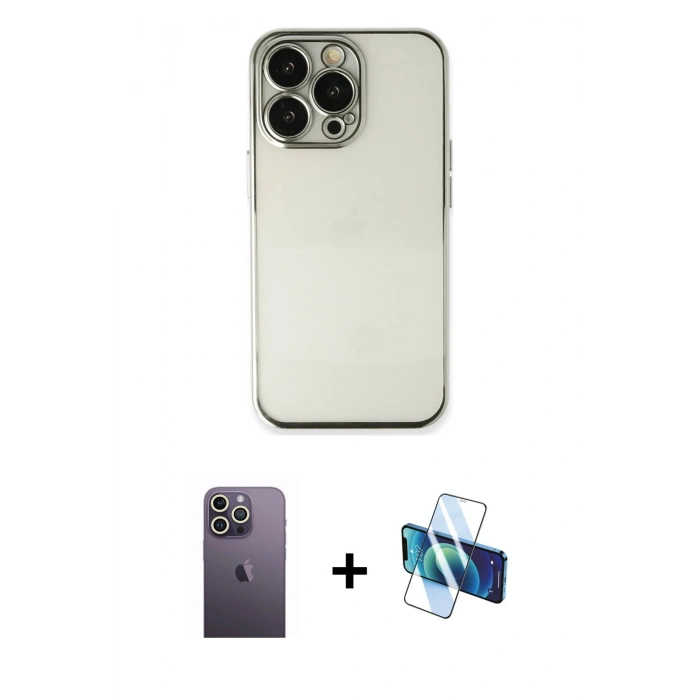MARSİLYAN™- iPhone 13 Pro Max Kılıf Vadi Minimal - Siyah 3D Antistatik Cam Ekran Koruyucu + Neon Fosforlu Kamera Lens - BZ