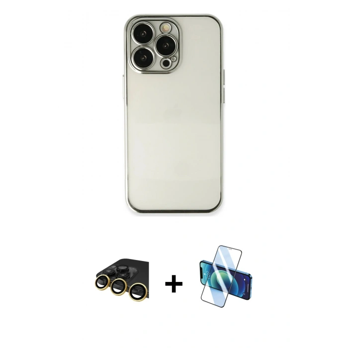 MARSİLYAN™- iPhone 13 Pro Max Kılıf Vadi Minimal - Siyah 3D Antistatik Cam Ekran Koruyucu + Raze Metal Kamera Lens - GD