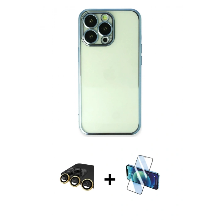 MARSİLYAN™- iPhone 13 Pro Max Kılıf Vadi Minimal - Siyah 3D Antistatik Cam Ekran Koruyucu + Raze Metal Kamera Lens - GD