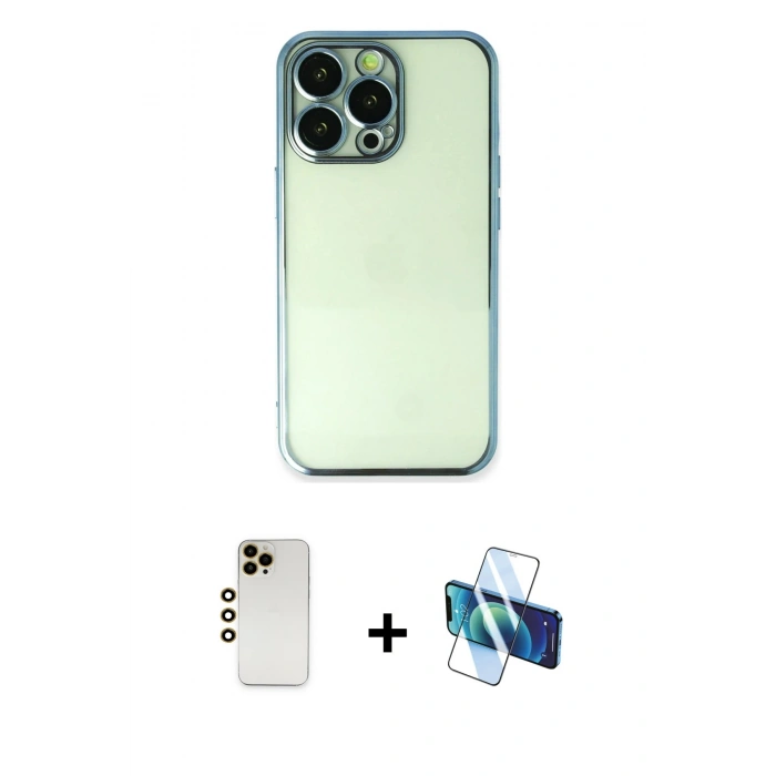MARSİLYAN™- iPhone 13 Pro Max Kılıf Vadi Minimal - Siyah 3D Antistatik Cam Ekran Koruyucu + Shine Kamera Lens - GD