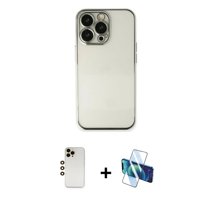 MARSİLYAN™- iPhone 13 Pro Max Kılıf Vadi Minimal - Siyah 3D Antistatik Cam Ekran Koruyucu + Shine Kamera Lens - GD