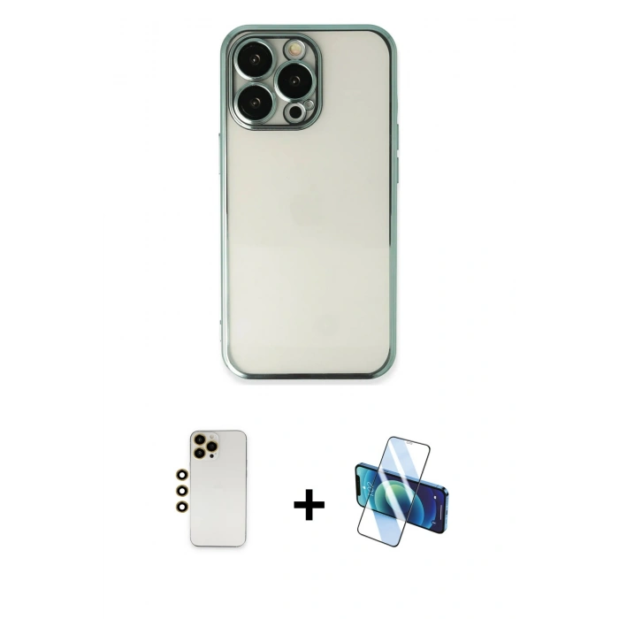MARSİLYAN™- iPhone 13 Pro Max Kılıf Vadi Minimal - Siyah 3D Antistatik Cam Ekran Koruyucu + Shine Kamera Lens - GD