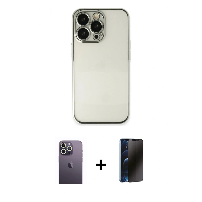 MARSİLYAN™- iPhone 13 Pro Max Kılıf Vadi Minimal - Siyah 3D Antistatik Hayalet Cam Ekran Koruyucu + Neon Fosforlu Kamera Lens - BZ