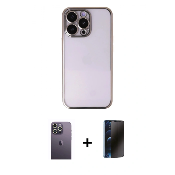 MARSİLYAN™- iPhone 13 Pro Max Kılıf Vadi Minimal - Siyah 3D Antistatik Hayalet Cam Ekran Koruyucu + Neon Fosforlu Kamera Lens - BZ