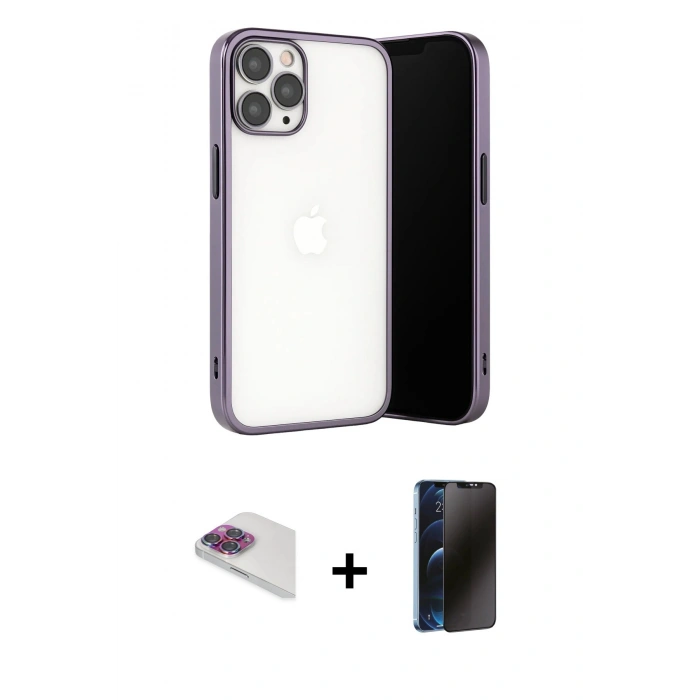 MARSİLYAN™- iPhone 13 Pro Max Kılıf Vadi Minimal - Siyah 3D Antistatik Hayalet Cam Ekran Koruyucu + Pers Alüminyum Kamera Lens - GI