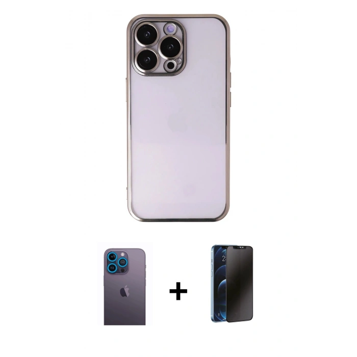MARSİLYAN™- iPhone 13 Pro Max Kılıf Vadi Minimal - Siyah 3D Antistatik Hayalet Cam Ekran Koruyucu + Neon Fosforlu Kamera Lens - MI
