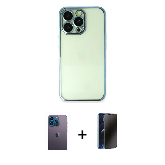 MARSİLYAN™- iPhone 13 Pro Max Kılıf Vadi Minimal - Siyah 3D Antistatik Hayalet Cam Ekran Koruyucu + Neon Fosforlu Kamera Lens - MI
