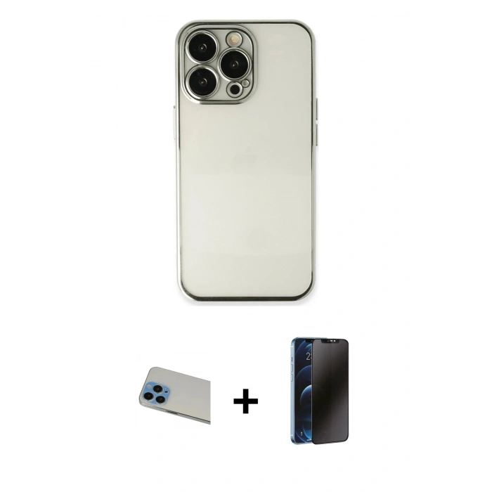 MARSİLYAN™- iPhone 13 Pro Max Kılıf Vadi Minimal - Siyah 3D Antistatik Hayalet Cam Ekran Koruyucu + Rainbow Kamera Lens Koruma Cam - MI