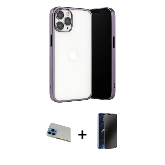 MARSİLYAN™- iPhone 13 Pro Max Kılıf Vadi Minimal - Siyah 3D Antistatik Hayalet Cam Ekran Koruyucu + Rainbow Kamera Lens Koruma Cam - MI