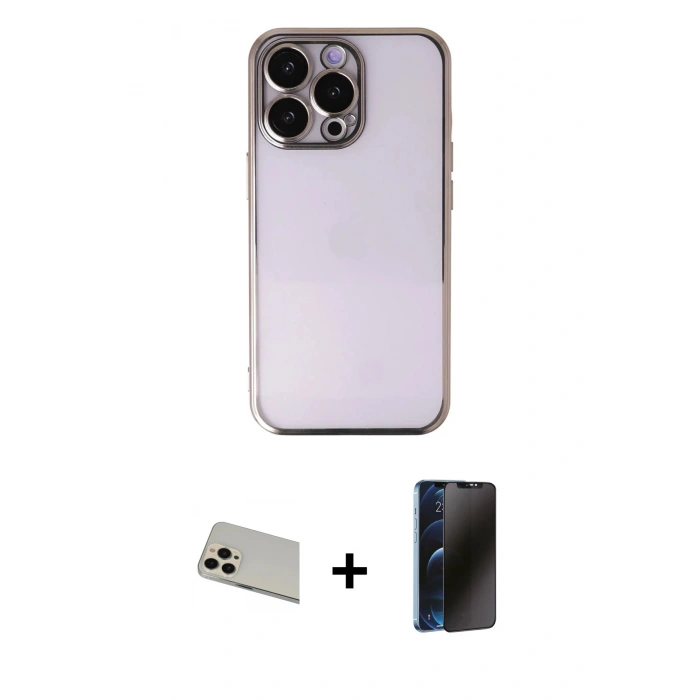MARSİLYAN™- iPhone 13 Pro Max Kılıf Vadi Minimal - Siyah 3D Antistatik Hayalet Cam Ekran Koruyucu + Rainbow Kamera Lens Koruma Cam - REGD