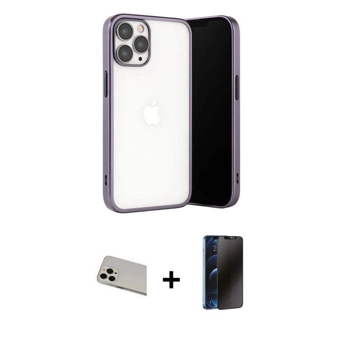 MARSİLYAN™- iPhone 13 Pro Max Kılıf Vadi Minimal - Siyah 3D Antistatik Hayalet Cam Ekran Koruyucu + Rainbow Kamera Lens Koruma Cam - REGD