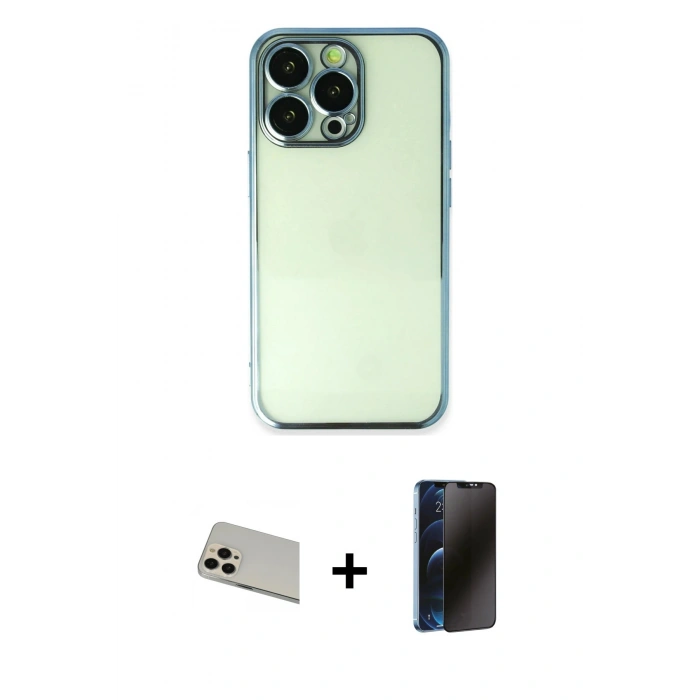 MARSİLYAN™- iPhone 13 Pro Max Kılıf Vadi Minimal - Siyah 3D Antistatik Hayalet Cam Ekran Koruyucu + Rainbow Kamera Lens Koruma Cam - REGD