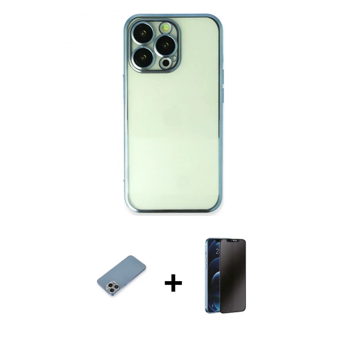 MARSİLYAN™- iPhone 13 Pro Max Kılıf Vadi Minimal - Siyah 3D Antistatik Hayalet Cam Ekran Koruyucu + Shine Kamera Lens Koruma Cam - GI