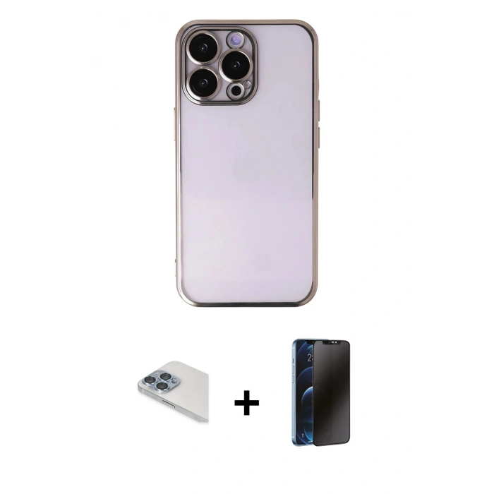 MARSİLYAN™- iPhone 13 Pro Max Kılıf Vadi Minimal - Siyah 3D Antistatik Hayalet Cam Ekran Koruyucu + Pers Alüminyum Kamera Lens - SABE
