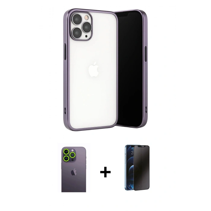 MARSİLYAN™- iPhone 13 Pro Max Kılıf Vadi Minimal - Siyah 3D Antistatik Hayalet Cam Ekran Koruyucu + Neon Fosforlu Kamera Lens - YL