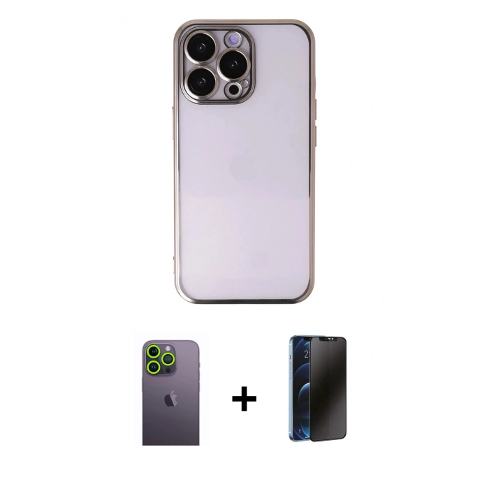 MARSİLYAN™- iPhone 13 Pro Max Kılıf Vadi Minimal - Siyah 3D Antistatik Hayalet Cam Ekran Koruyucu + Neon Fosforlu Kamera Lens - YL