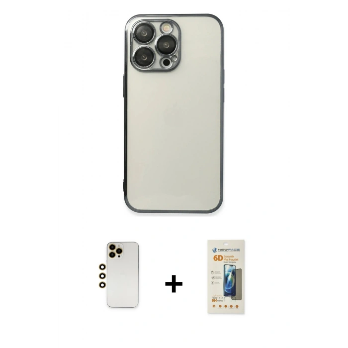 MARSİLYAN™- iPhone 13 Pro Max Kılıf Vadi Minimal - Siyah 6D Mat Seramik Hayalet Nano Ekran Koruyucu + Shine Kamera Lens - GD