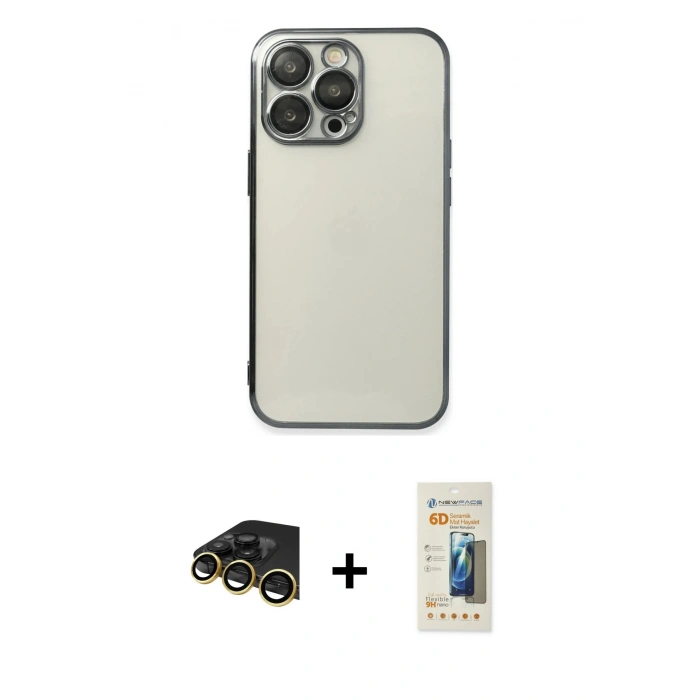 MARSİLYAN™- iPhone 13 Pro Max Kılıf Vadi Minimal - Siyah 6D Mat Seramik Hayalet Nano Ekran Koruyucu + Raze Metal Kamera Lens - GD